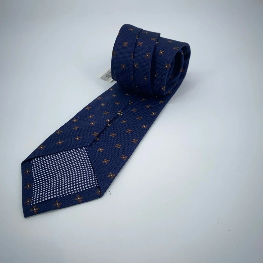 Eton Tie Mens‎ One Size Navy Brown Floral Silk Classic Necktie England Made